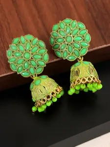 Crunchy Fashion Green Floral Jhumkas Earrings