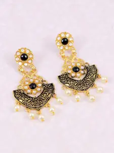 Crunchy Fashion Black Kundan Studded Drop Earrings