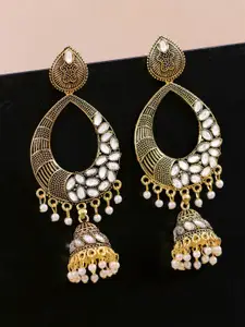Crunchy Fashion Woman Gold-Toned Contemporary Dangler Jhumkas Earrings