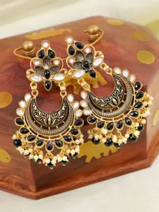 Crunchy Fashion Black & Gold-Toned Contemporary Chandbalis Earrings