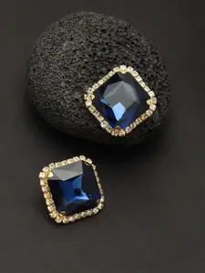 Zaveri Pearls Blue & Gold-Toned Contemporary Studs Earrings