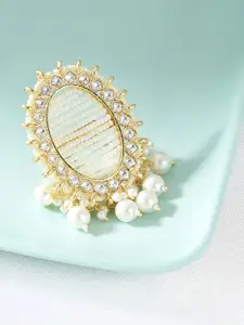 Zaveri Pearls Gold-Plated White Kundan-Studded & Beaded Finger Ring
