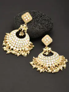 Zaveri Pearls Gold-Toned Kundan & Pearls Studded Contemporary Chandbalis Earrings