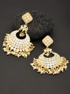 Zaveri Pearls Gold-Toned Kundan & Pearls Studded Contemporary Chandbalis Earrings