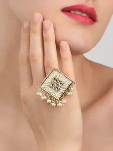 Zaveri Pearls Gold-Plated & White Kundan-Studded Adjustable Finger Ring