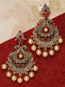 OOMPH Gold-Toned Peacock Shaped Drop Earrings