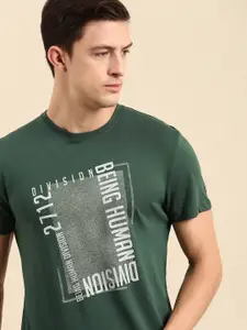 Being Human Men Green Brand Logo Printed Pure Cotton T-shirt