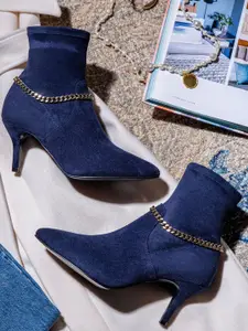 Saint G Women Blue Stretch Suede Chain Embellished Ankle Boots