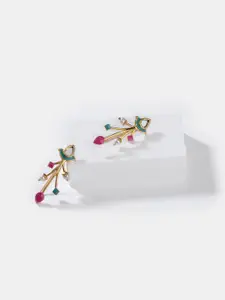 SHAYA Women Multicolour Pearl Beaded Floral Studd Earrings