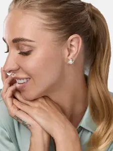 MINUTIAE Silver-Toned Floral Studs Earrings