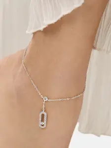 MINUTIAE Silver-Plated White Crystal Studded Handcrafted Anklet