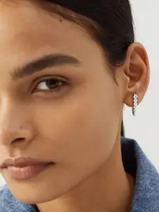 MINUTIAE Silver-Plated & White Crystals Drop Earrings