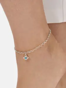 MINUTIAE Women Silver Toned & Blue Charm Anklet
