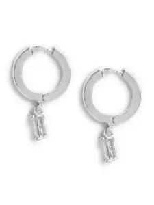 MINUTIAE Silver-Plated & White Baguette Shaped Crystals Hoop Earrings