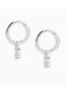 MINUTIAE Silver-Plated & White Crystals Hoop Earrings