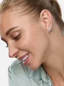 MINUTIAE Silver-Plated & White Circular Crystals Studs Earrings