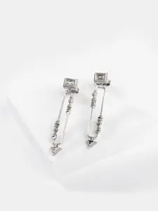 SHAYA Silver-Toned Contemporary Drop Earrings