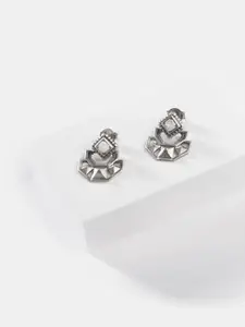 SHAYA Silver-Toned Contemporary Studs Earrings