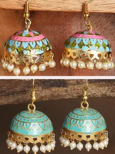 OOMPH Pack Of 2 Meenakari Enamel Dome Shaped Jhumkas Earrings