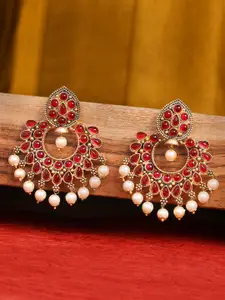 OOMPH Red & Gold-Toned Floral Chandbalis Earrings