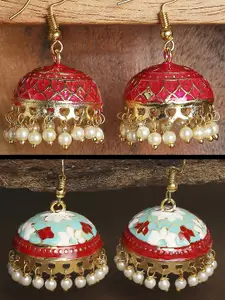 OOMPH Set Of 2 Pink Dome Shaped Jhumkas Earrings