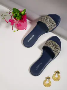 Vishudh Women Navy Blue Embellished Open Toe Flats
