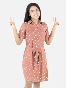 StyleStone Brown Crepe Polka Shirt Dress