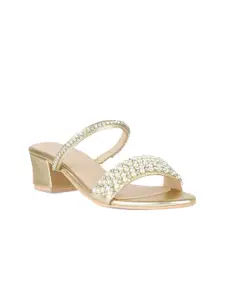 London Rag Gold-Toned Embellished PU Party Block Sandals