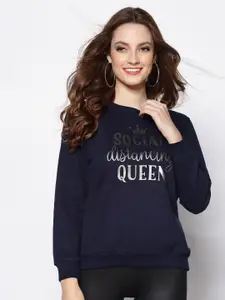 Sera Women Navy Blue Printed Sweatshirt