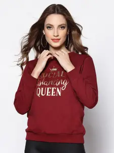 Sera Women Burgundy Printed Sweatshirt