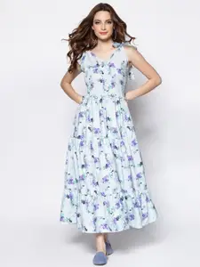 Sera White & Purple Floral Crepe Maxi Dress