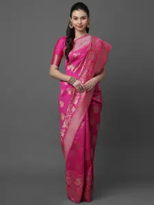 Mitera Pink Woven Design Zari Silk Blend Banarasi Saree