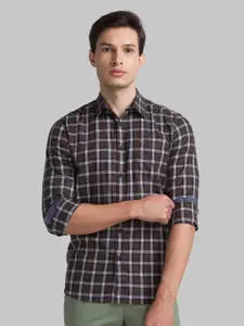 Parx Men Olive Green & White Slim Fit Opaque Checked Casual Shirt