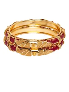 Mali Fionna Women Set Of 2 Gold-Toned & Red Bangles