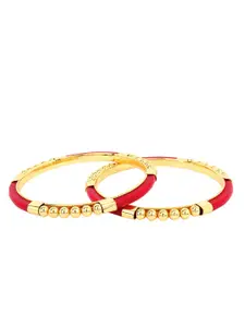 Mali Fionna Red & Gold-Toned Beaded Contemporary Bangles