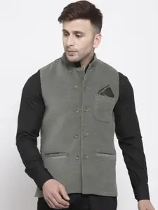 KLOTTHE Men Grey Solid Woven Nehru Jacket