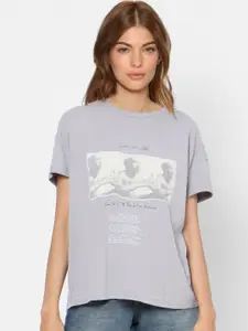ONLY Women Grey Printed Oversize T-shirt