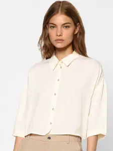 ONLY Women Off White Boxy Opaque Casual Shirt