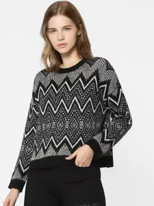 ONLY Women Black & White Patterned Pullover