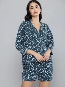 Chemistry Women Blue Printed Pure Cotton Night Suit