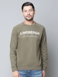 LINDBERGH Men Olive Green Printed Sweatshirt