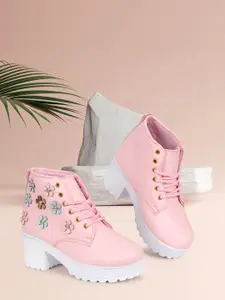 TWIN TOES Pink Block Heeled Boots
