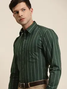 Hancock Men Green Slim Fit Opaque Striped Formal Shirt