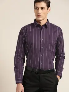 Hancock Men Purple Slim Fit Striped Pure Cotton Formal Shirt