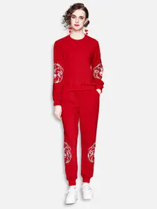 JC Collection Women Red & Blue T-shirt with Joggers Trousers