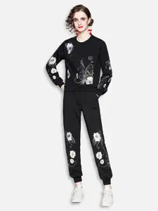 JC Collection Women Black & White Printed Top with Joggers