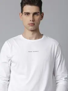 RARE RABBIT Men White Typography Slim Fit T-shirt