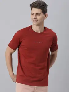 Rare Rabbit Men Rust Red Slim Fit T-Shirt