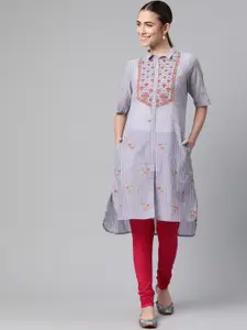 Rangriti Women Blue Quirky Printed A-Line Kurta