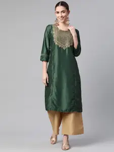Rangriti Women Green Ethnic Motifs Embroidered Kurta